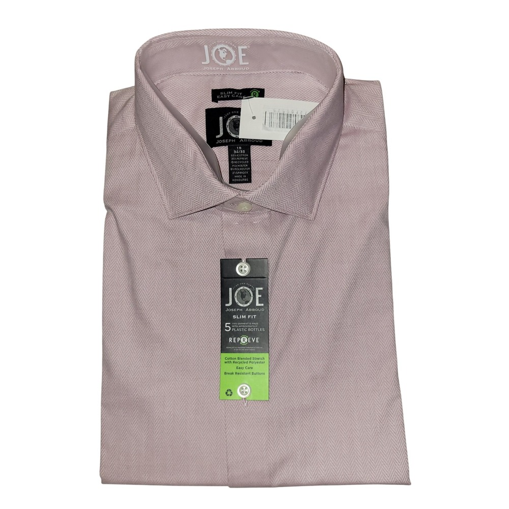 JOE Joseph Abboud Slim Fit Herringbone Dress Shirt Pink Cotton Blend 15 34‎ 35